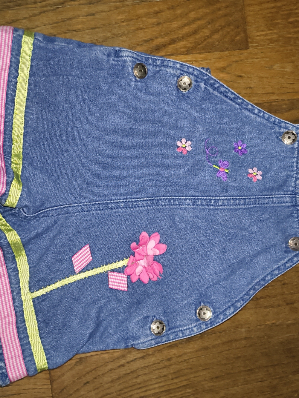 Toffee Apple Girls' Overall Shorts with Pink Floral Appliqué 12M